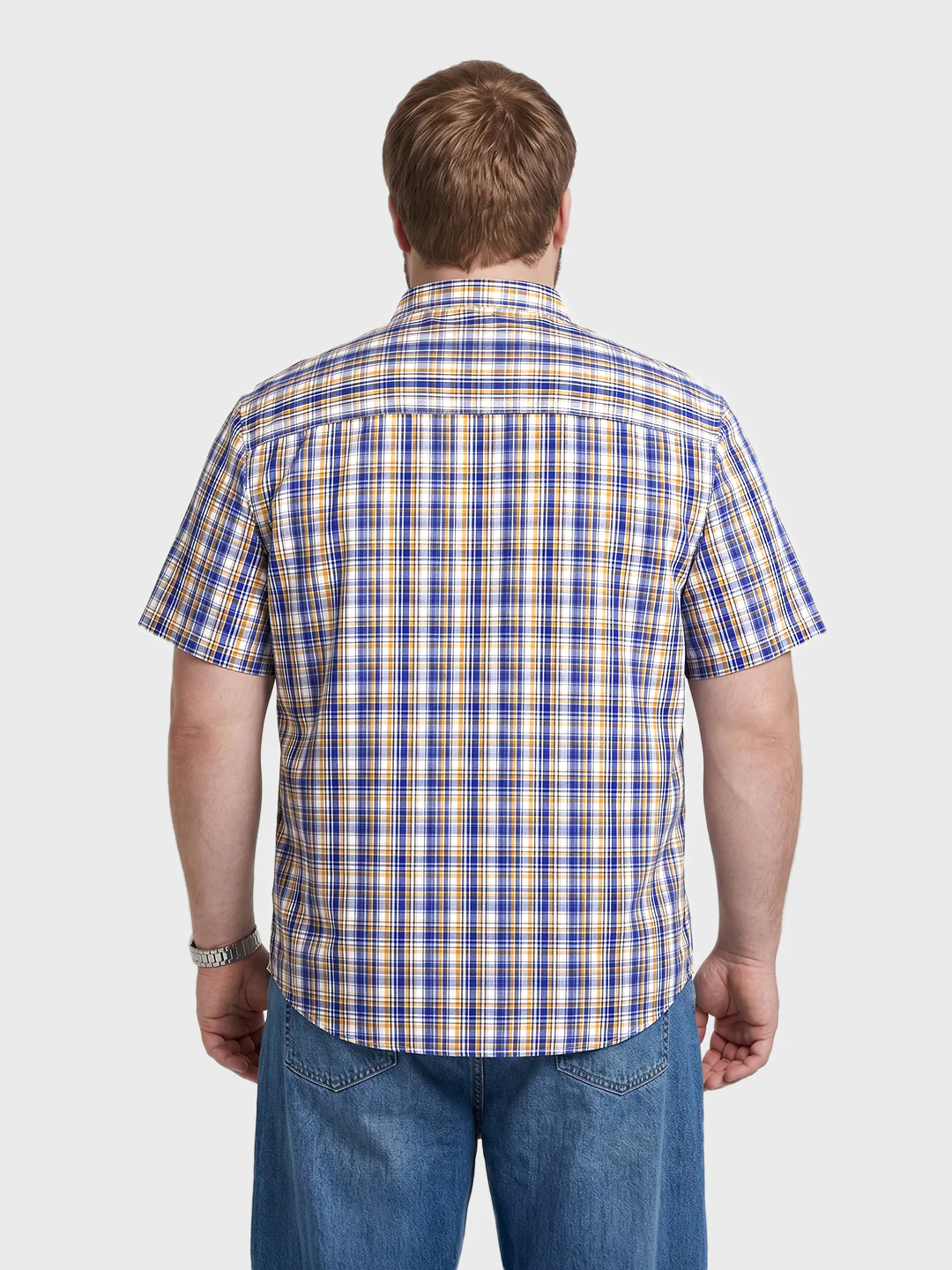 Men's Blue Regular Fit Checkered Casual Shirt - Image 3