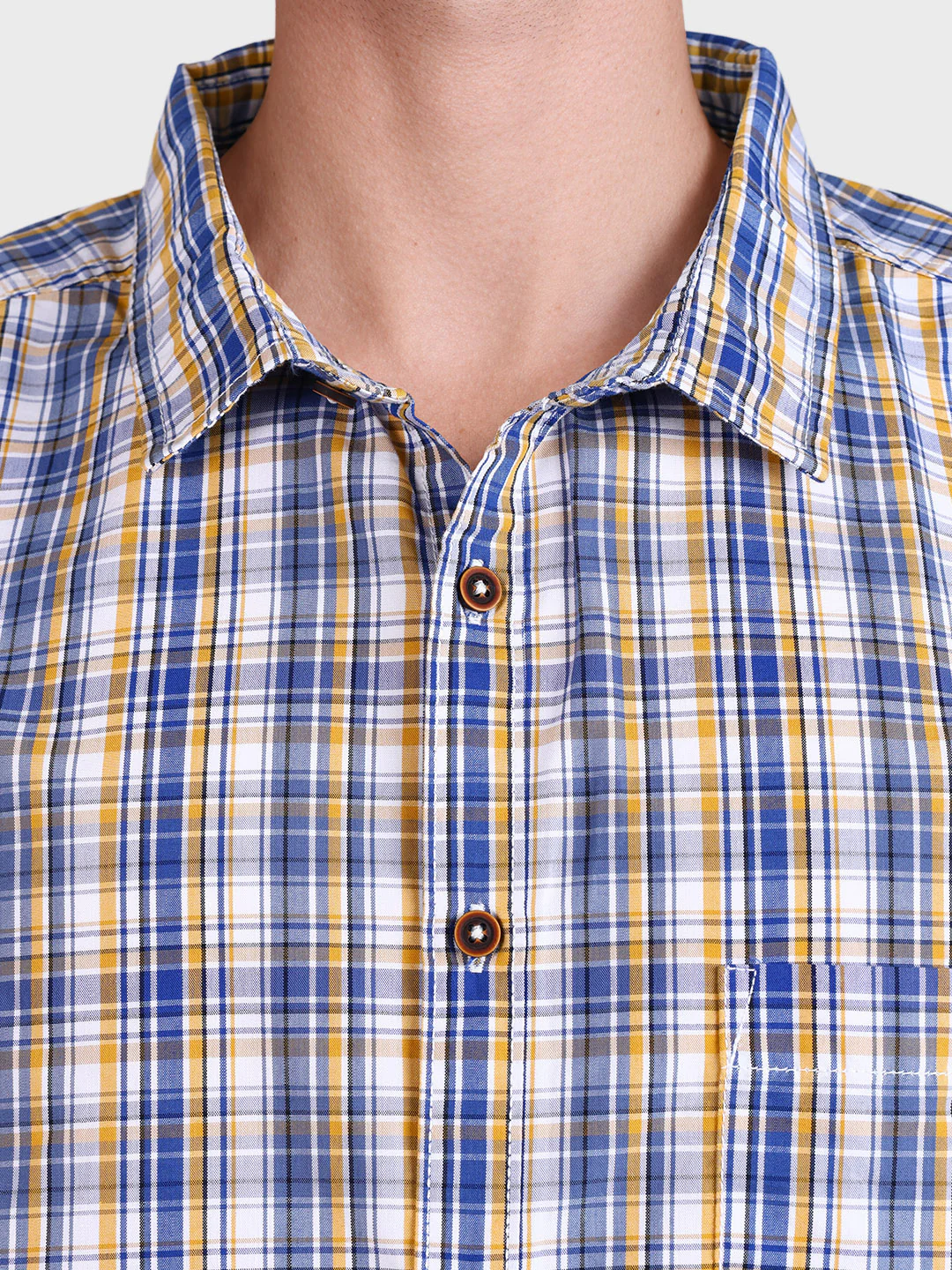 Men's Blue Regular Fit Checkered Casual Shirt - Image 6