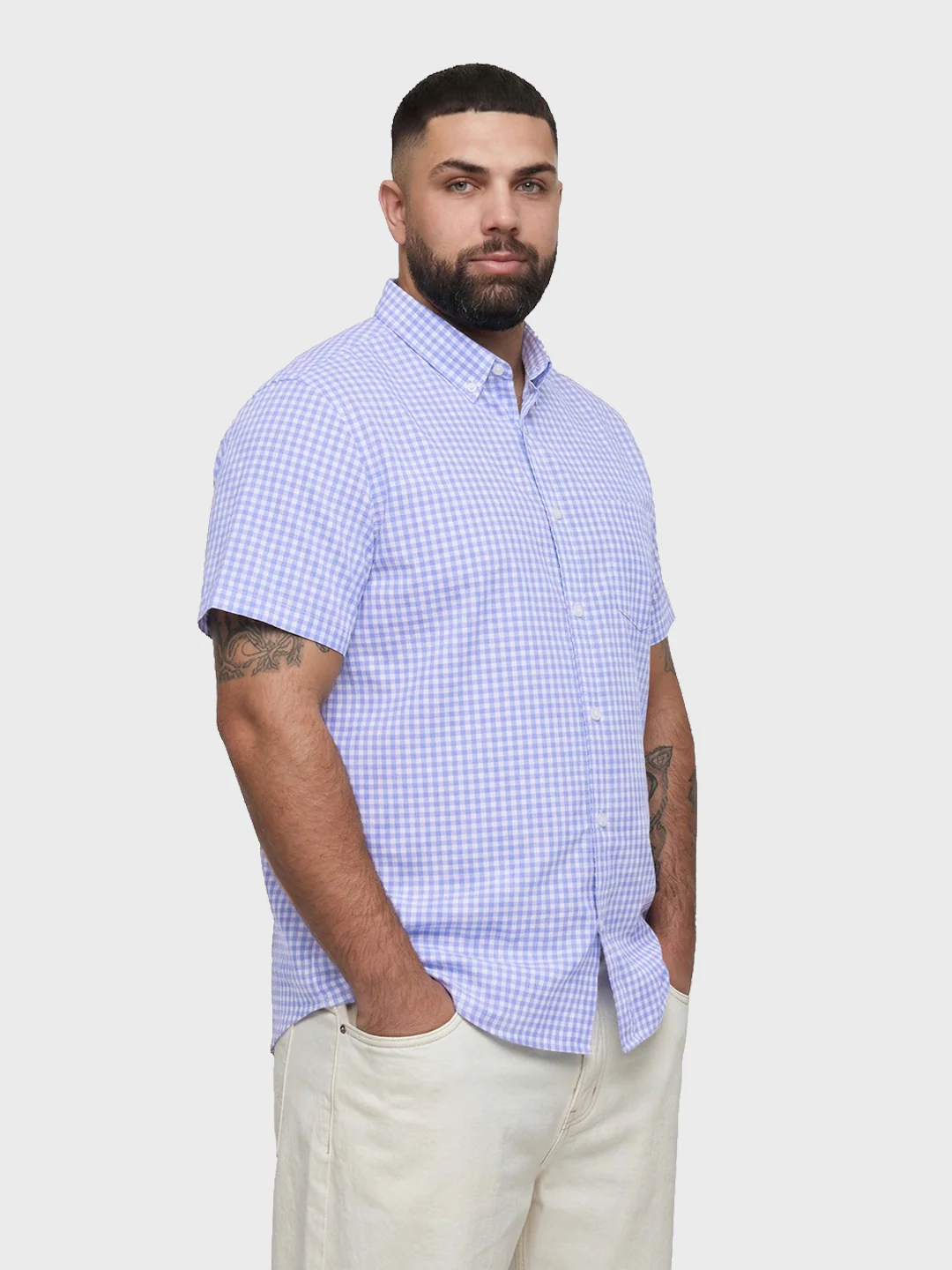 Men's Blue Regular Fit Checkered Casual Shirt - Image 2