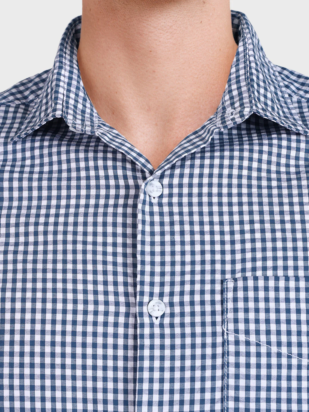 Men's Blue Regular Fit Checkered Casual Shirt - Image 3