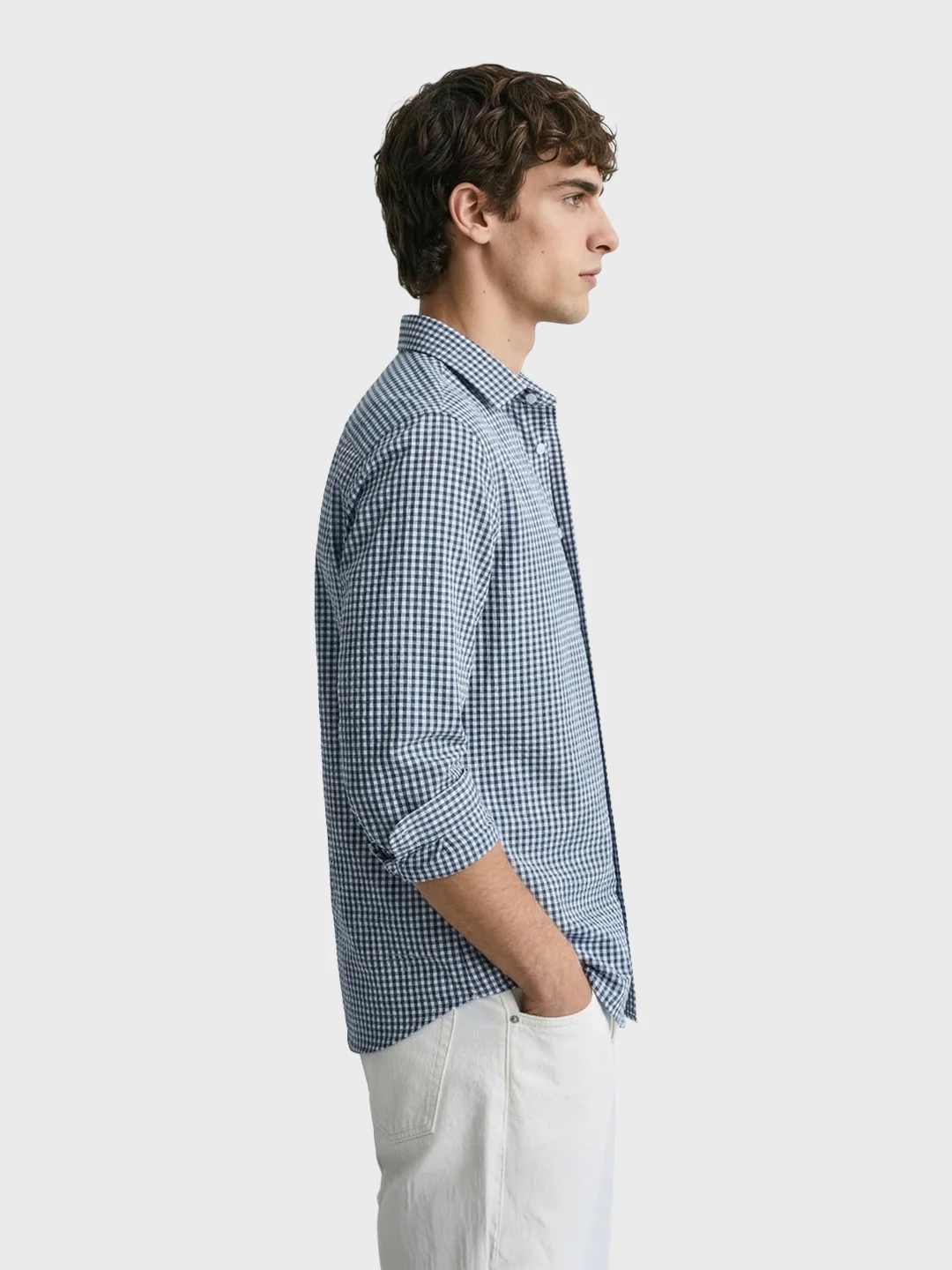 Men's Blue Regular Fit Checkered Casual Shirt - Image 4