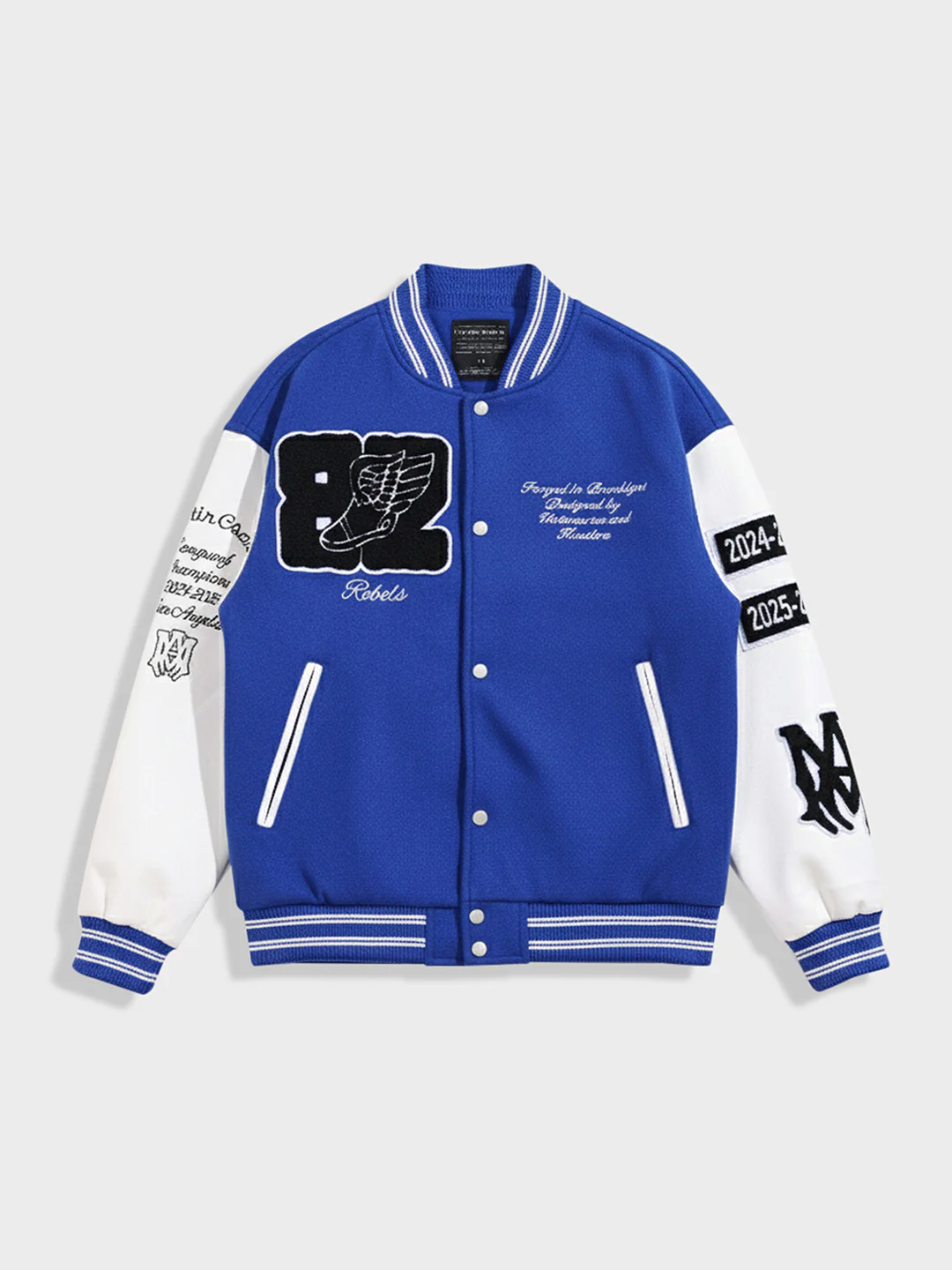 Men's Blue Regular Fit Embroided Casual Bomber Jacket - Image 3
