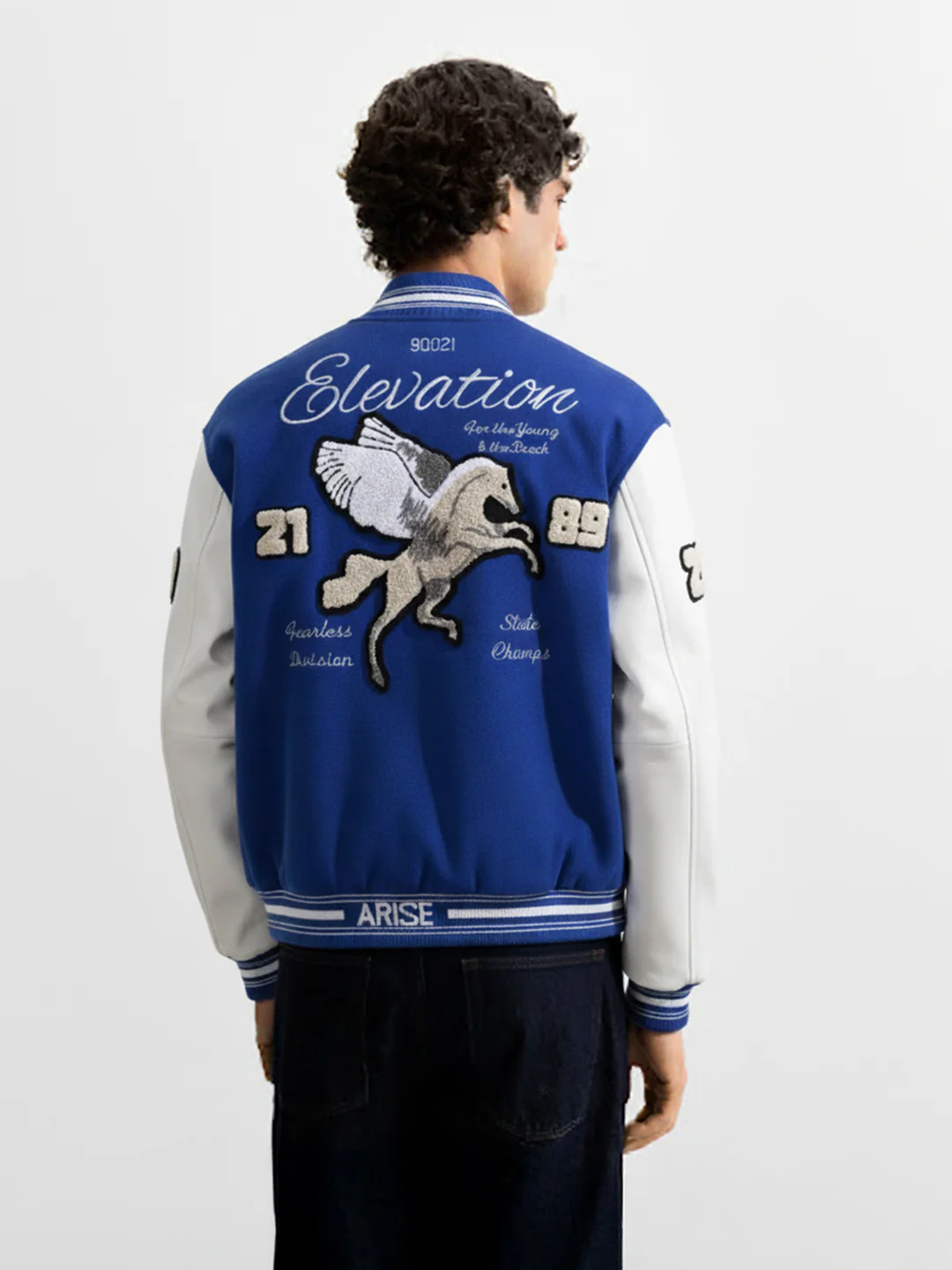 Men's Blue Regular Fit Embroided Casual Bomber Jacket - Image 2