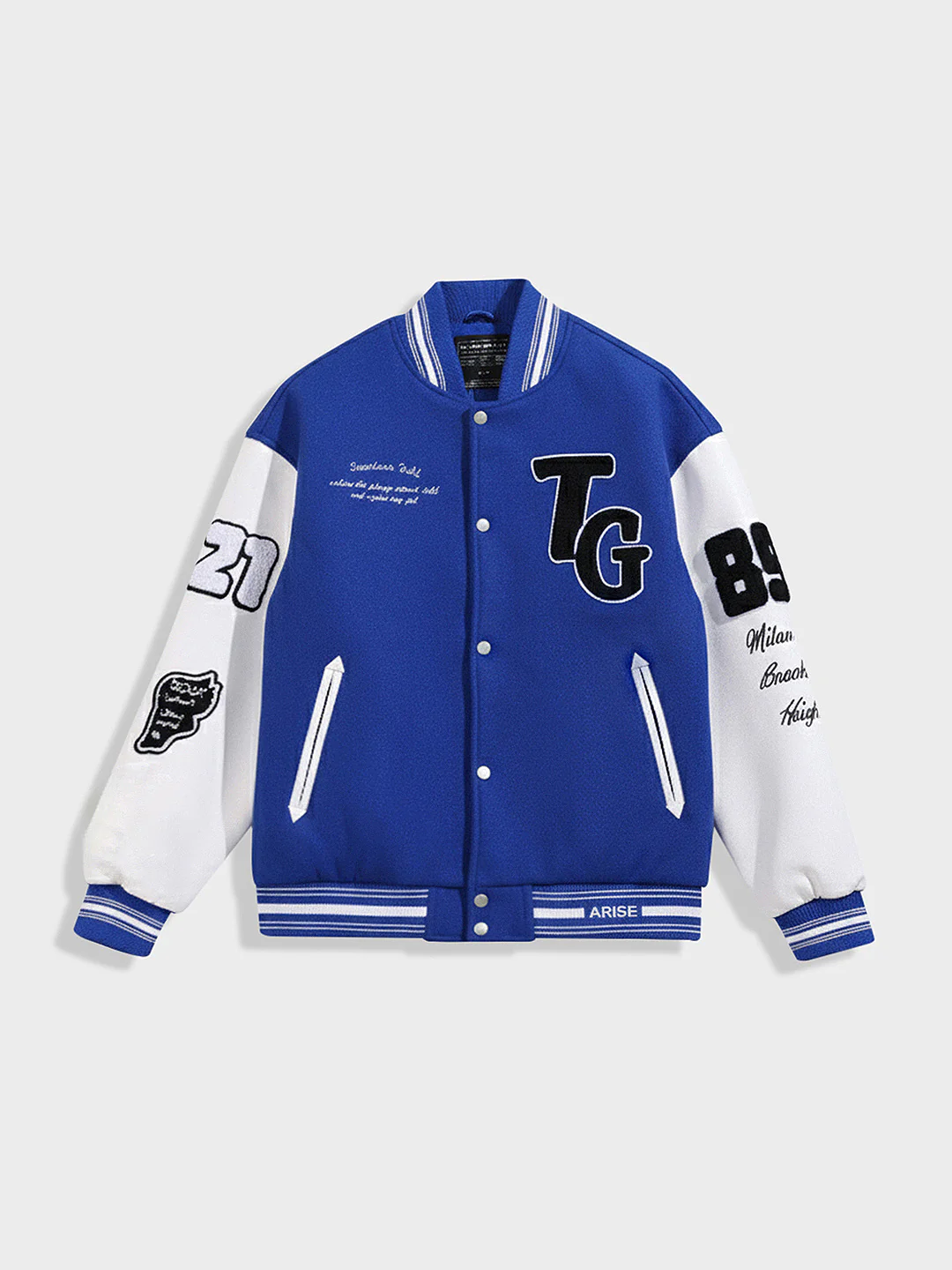 Men's Blue Regular Fit Embroided Casual Bomber Jacket - Image 3