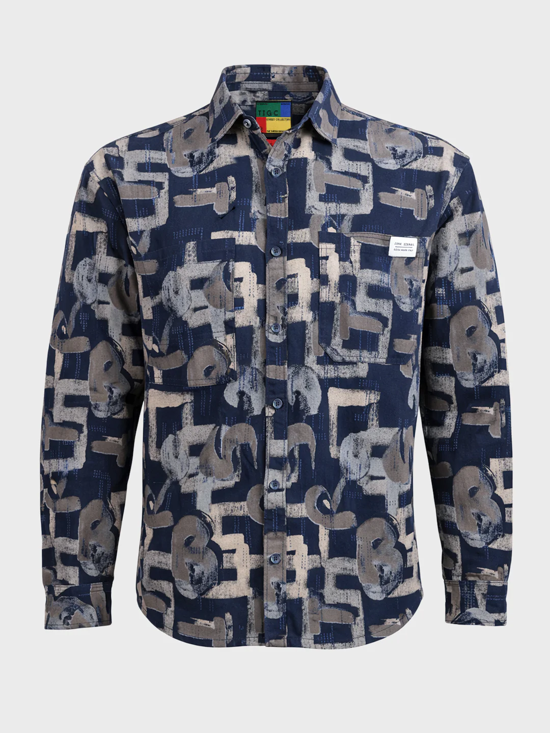 Men's Blue Regular Fit Printed Casual Shirt - Image 4