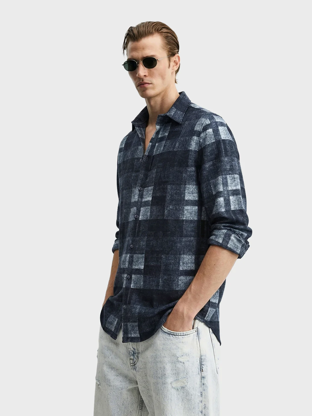Men's Blue Regular Fit Checkered Casual Shirt - Image 4