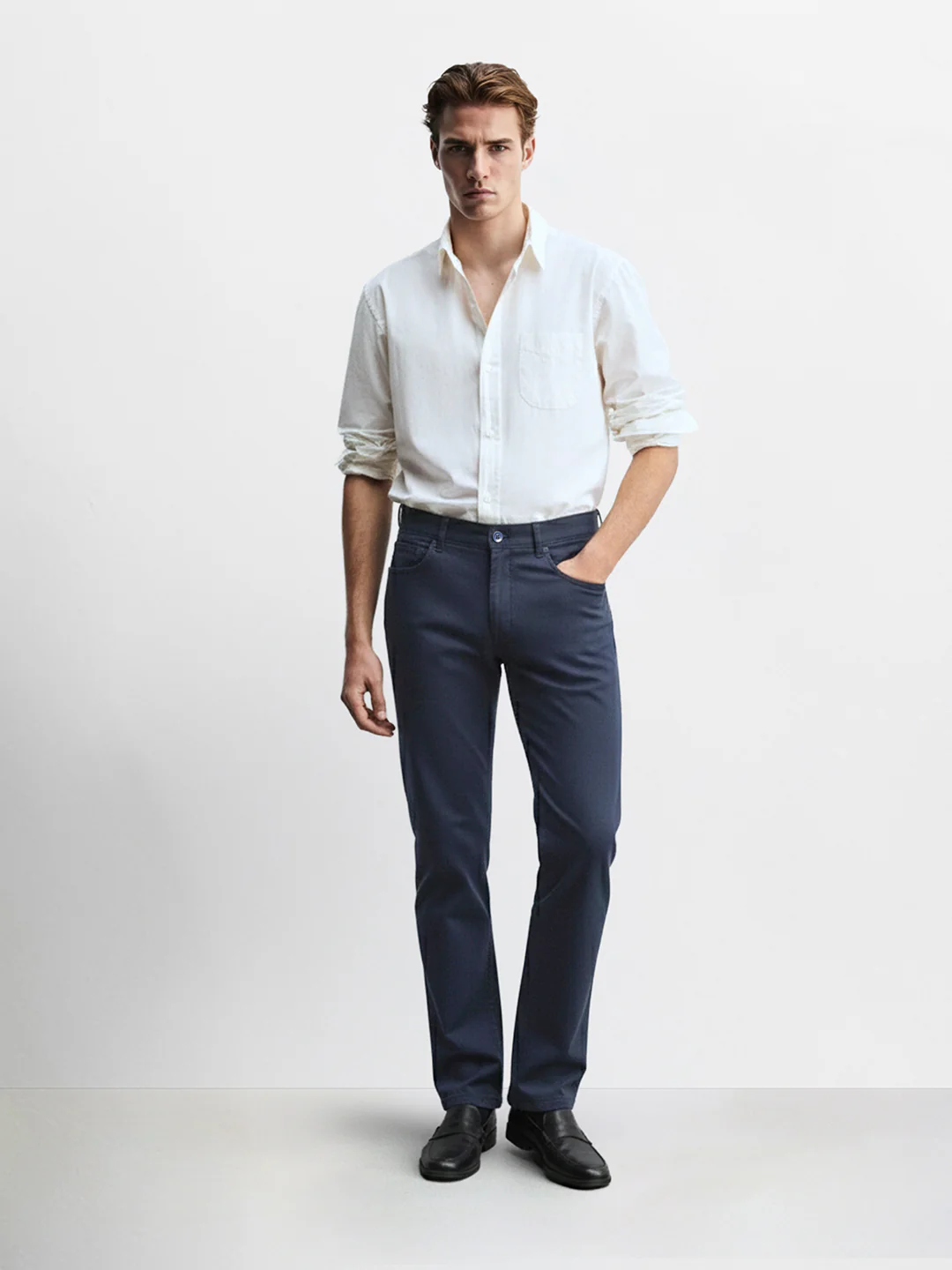 Men's Blue Regular Fit Solid Casual Chinos - Image 3