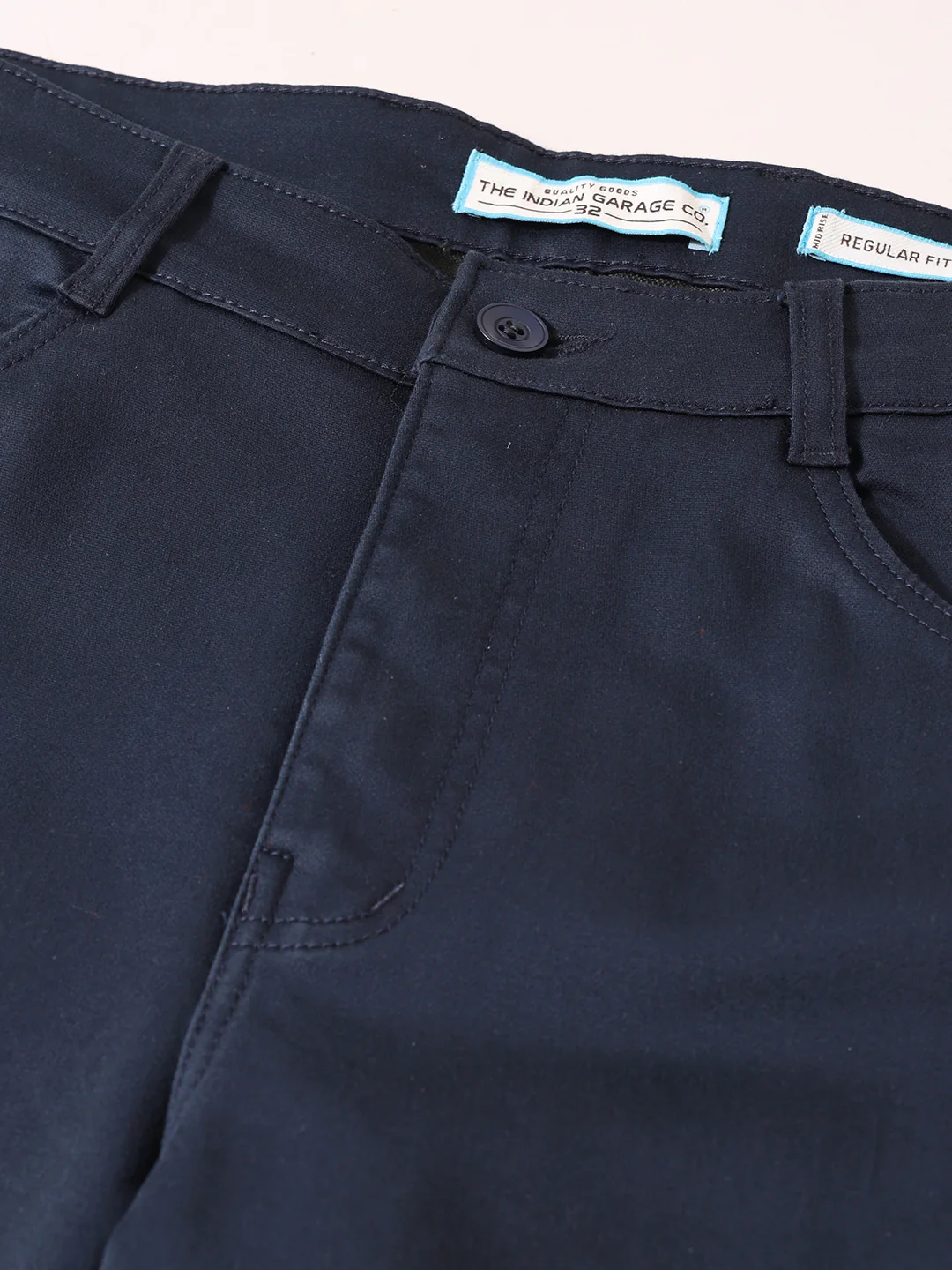 Men's Blue Regular Fit Solid Casual Chinos - Image 6