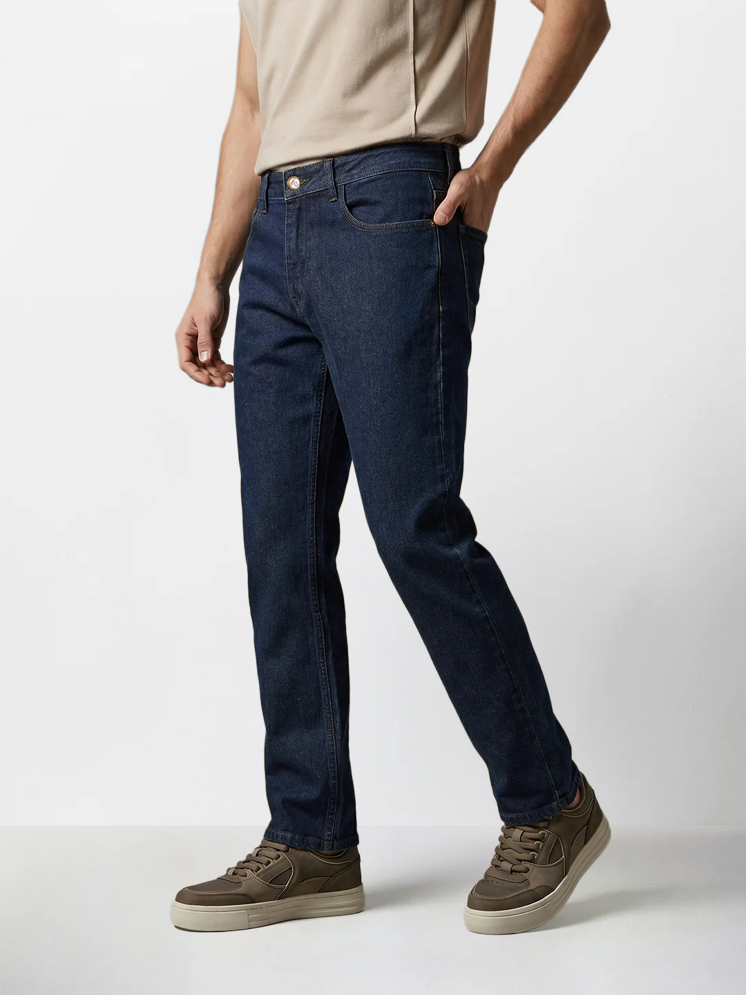 Men's Blue Regular Fit Solid Casual Jeans - Image 4