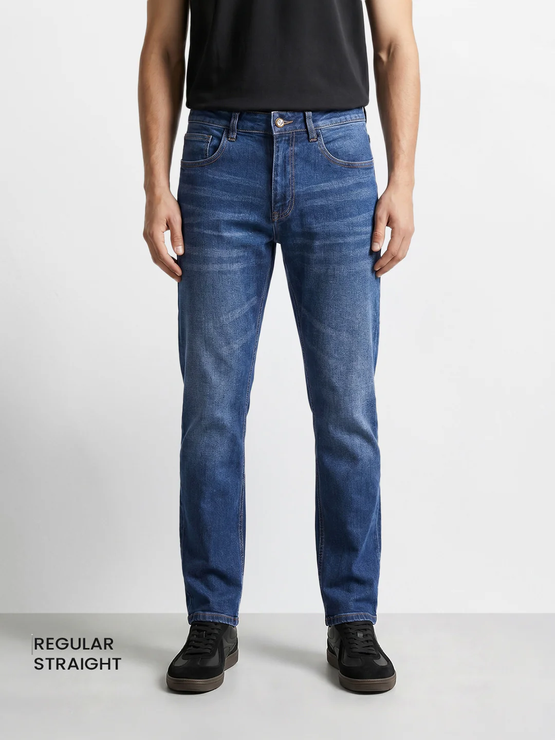 Men's Blue Regular Fit Solid Casual Jeans - Image 2