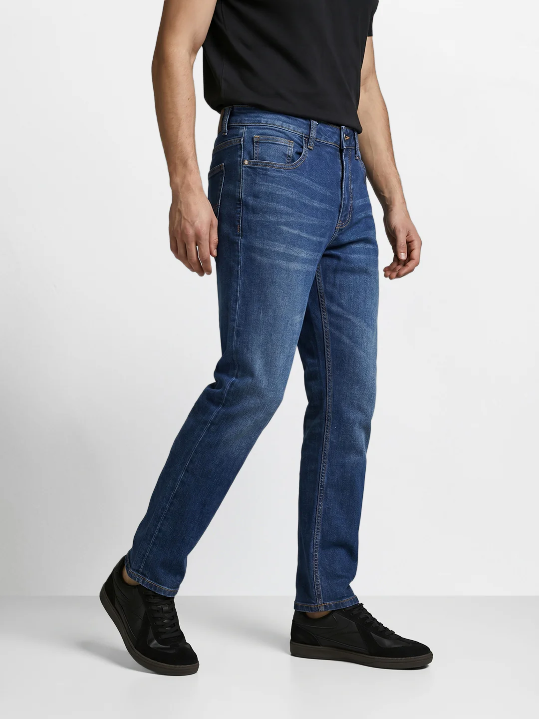 Men's Blue Regular Fit Solid Casual Jeans - Image 3