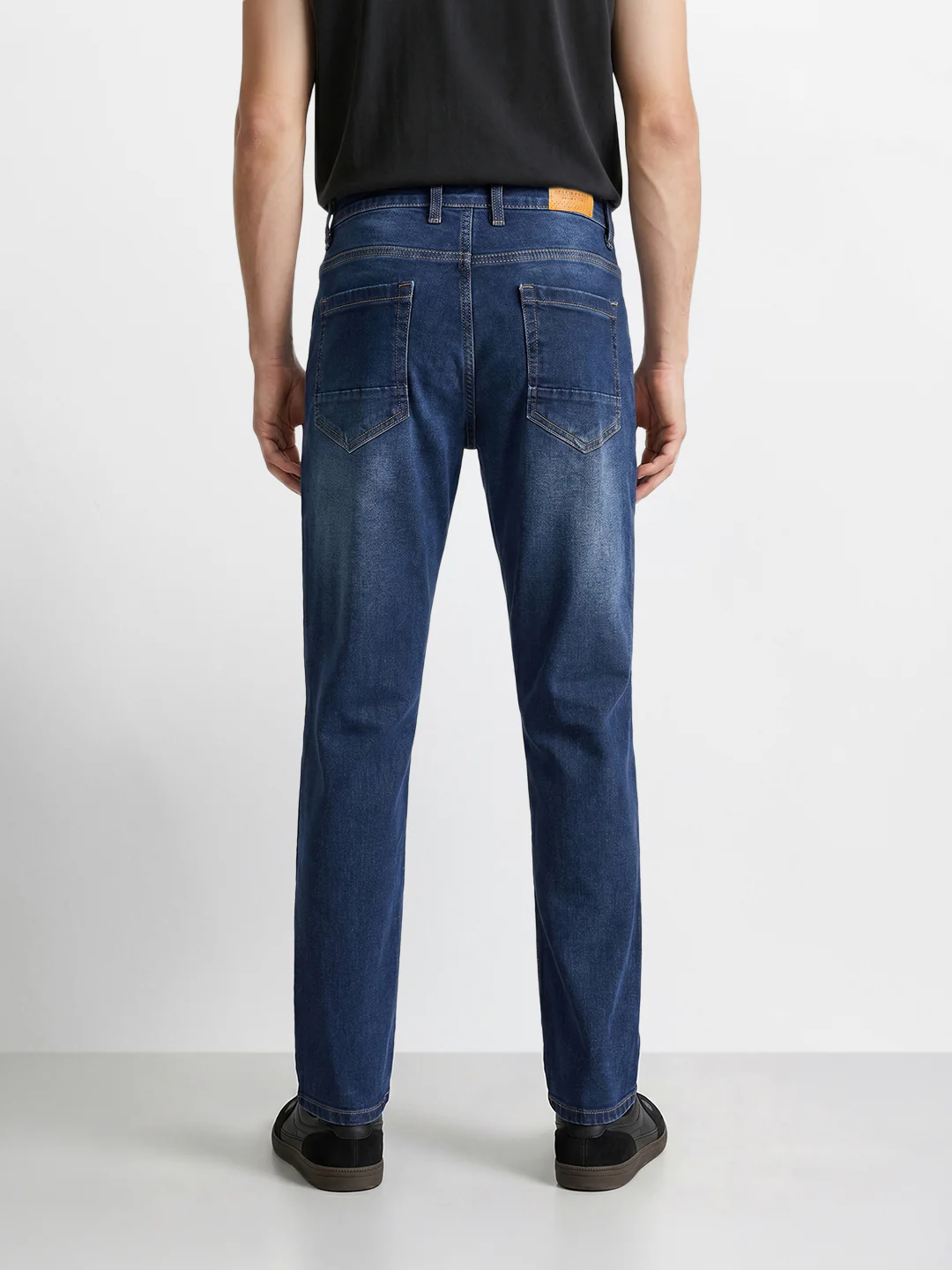 Men's Blue Regular Fit Solid Casual Jeans - Image 5