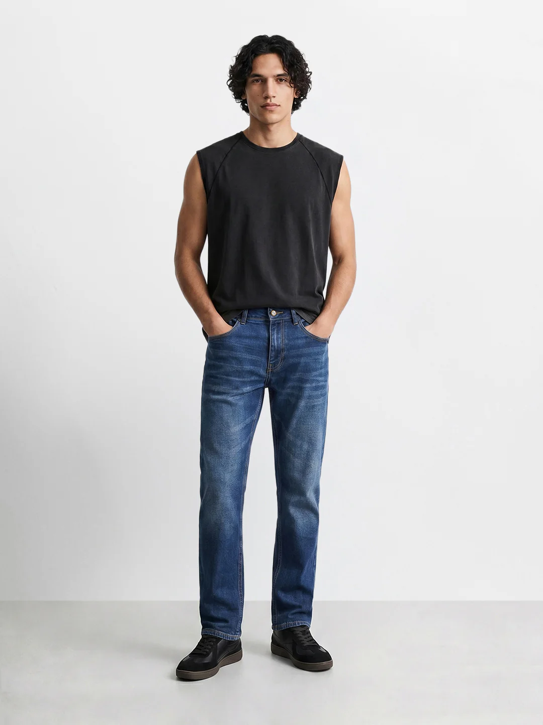 Men's Blue Regular Fit Solid Casual Jeans - Image 6