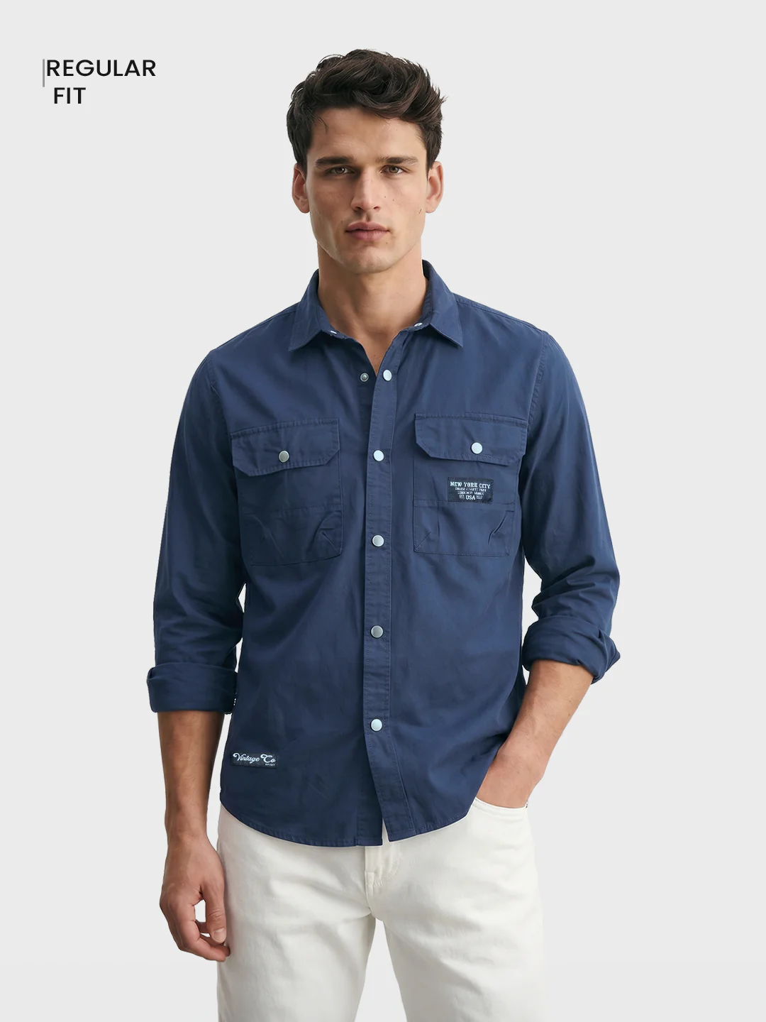Men's Blue Regular Fit Solid Casual Shirt - Image 2