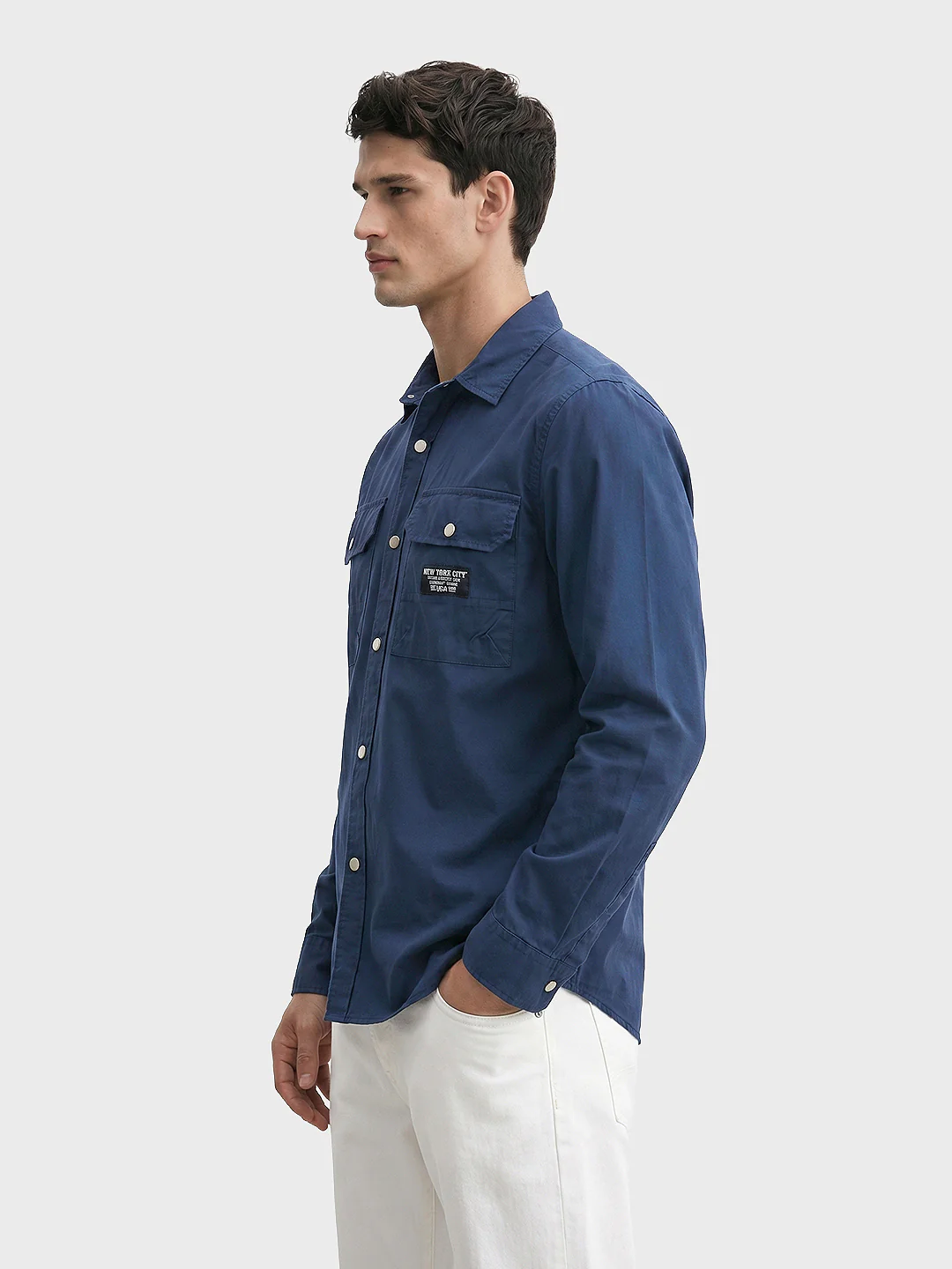 Men's Blue Regular Fit Solid Casual Shirt - Image 3