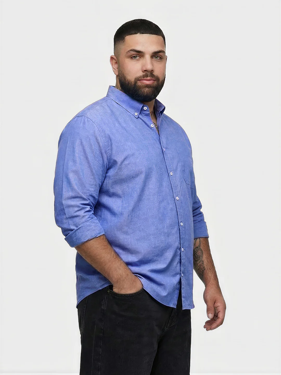 Men's Blue Regular Fit Solid Casual Shirt - Image 2