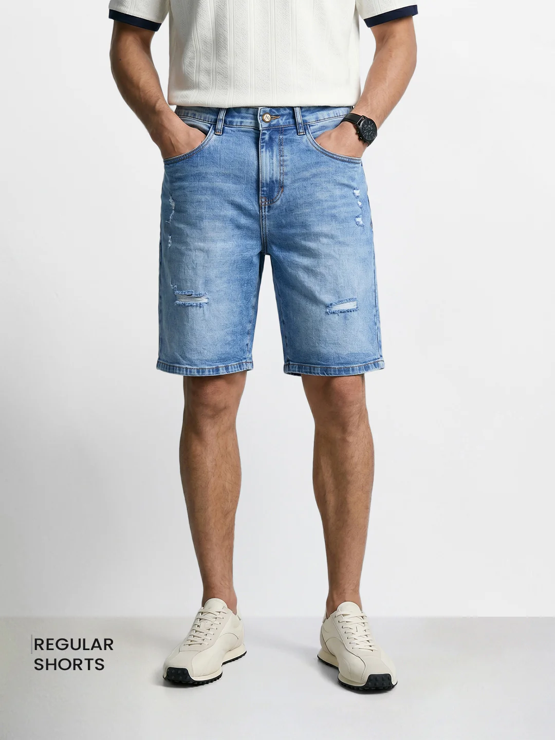 Men's Blue Regular Fit Solid Casual Shorts - Image 2