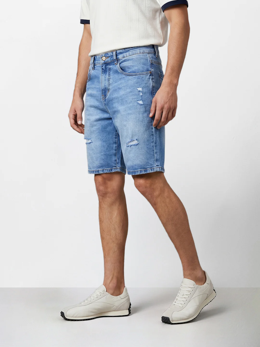 Men's Blue Regular Fit Solid Casual Shorts - Image 3