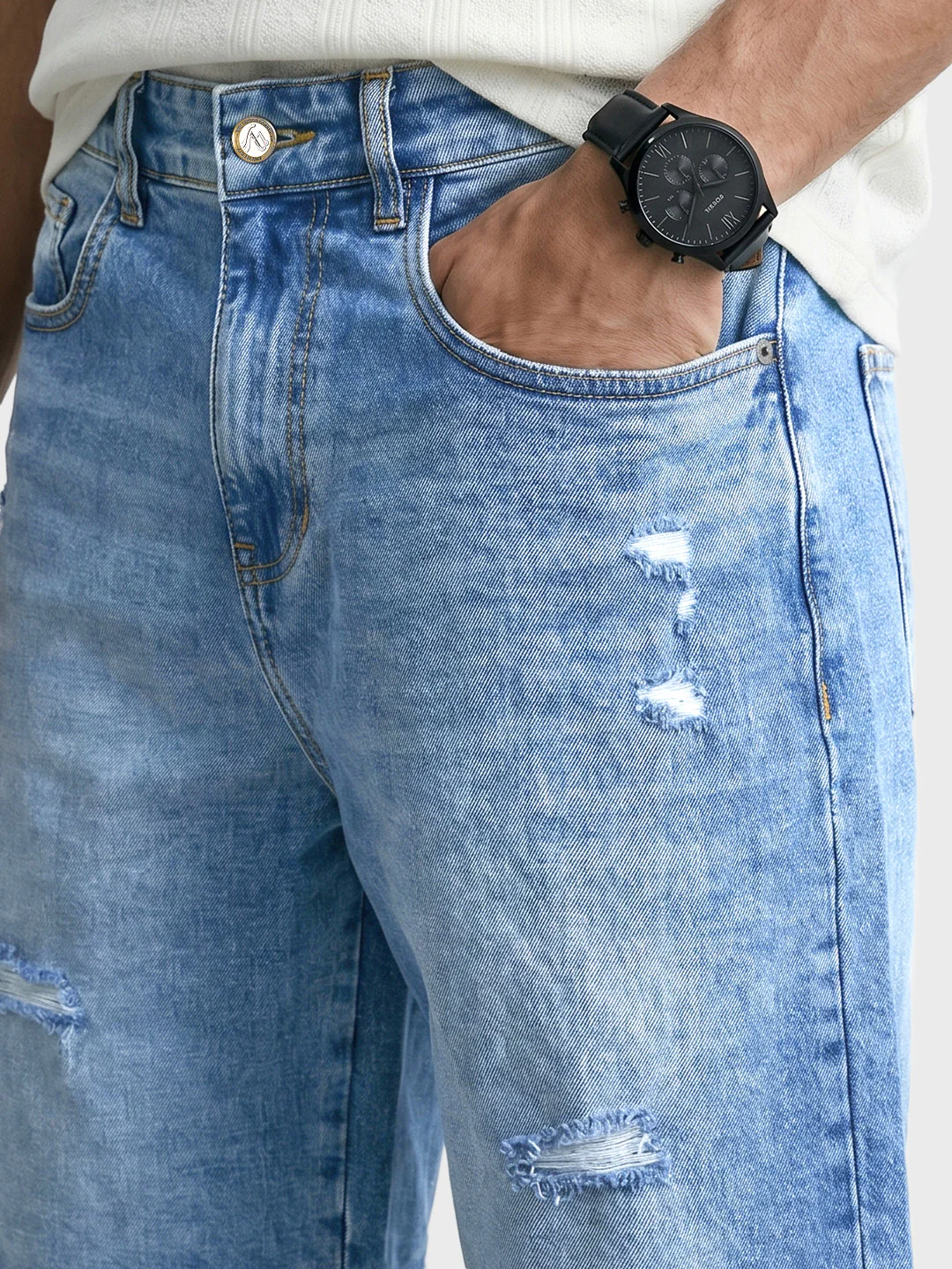 Men's Blue Regular Fit Solid Casual Shorts - Image 8