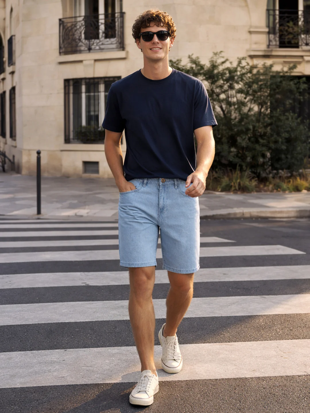 Men's Blue Regular Fit Solid Casual Shorts - Image 4