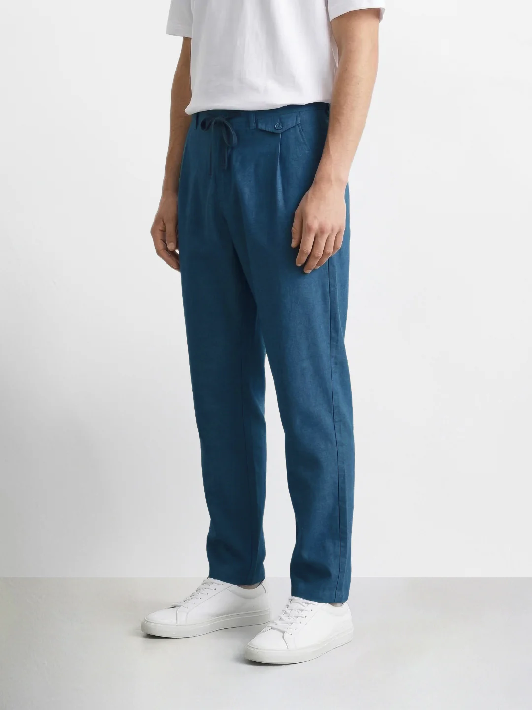 Men's Blue Regular Fit Solid Casual Trousers - Image 2