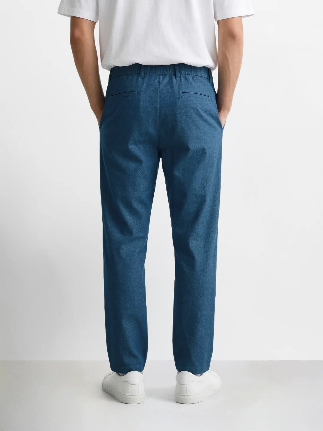 Men's Blue Regular Fit Solid Casual Trousers - Image 4