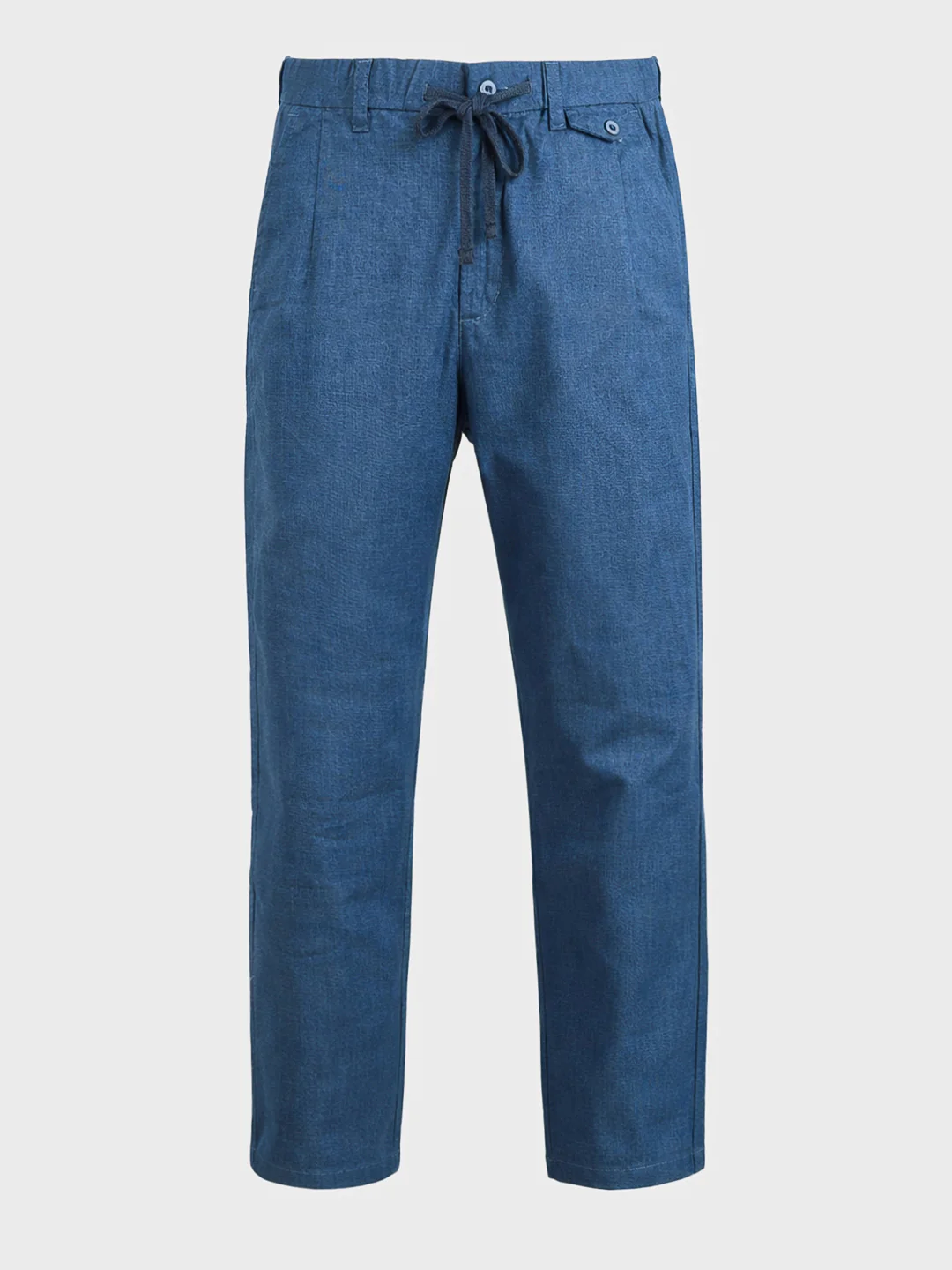 Men's Blue Regular Fit Solid Casual Trousers - Image 6