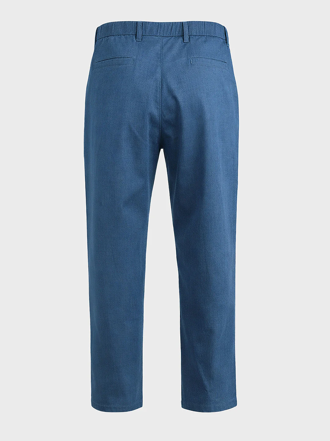 Men's Blue Regular Fit Solid Casual Trousers - Image 7
