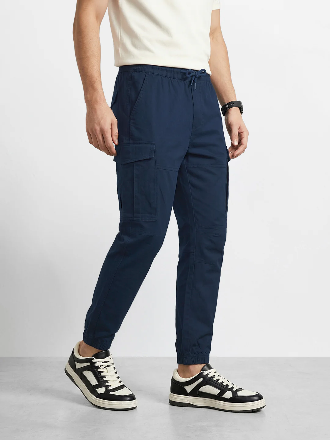 Men's Blue Regular Fit Solid Utility Cargo - Image 3