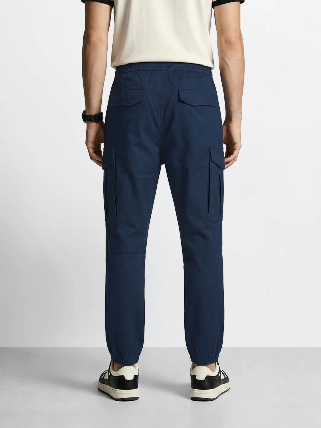 Men's Blue Regular Fit Solid Utility Cargo - Image 4