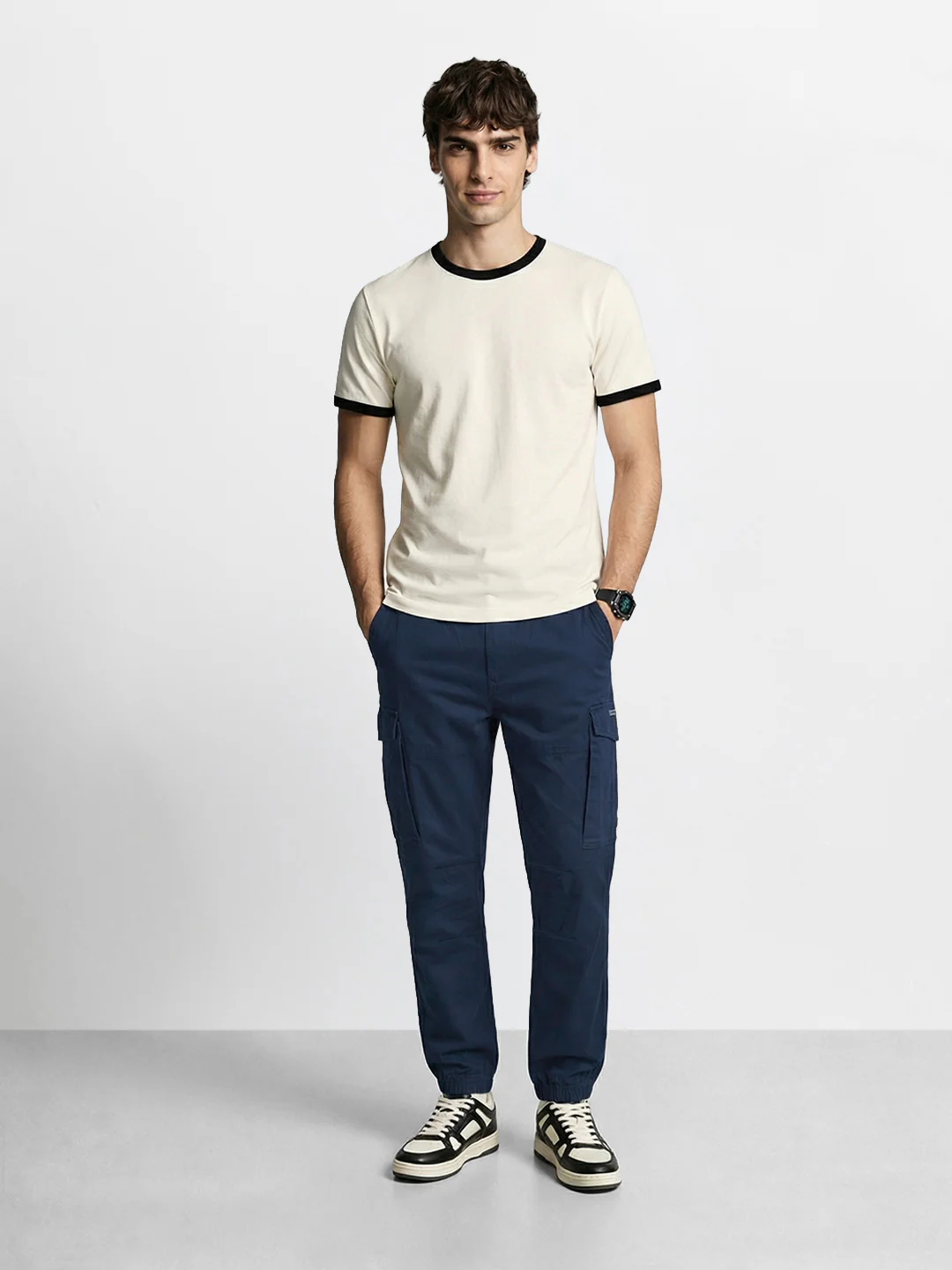 Men's Blue Regular Fit Solid Utility Cargo - Image 5