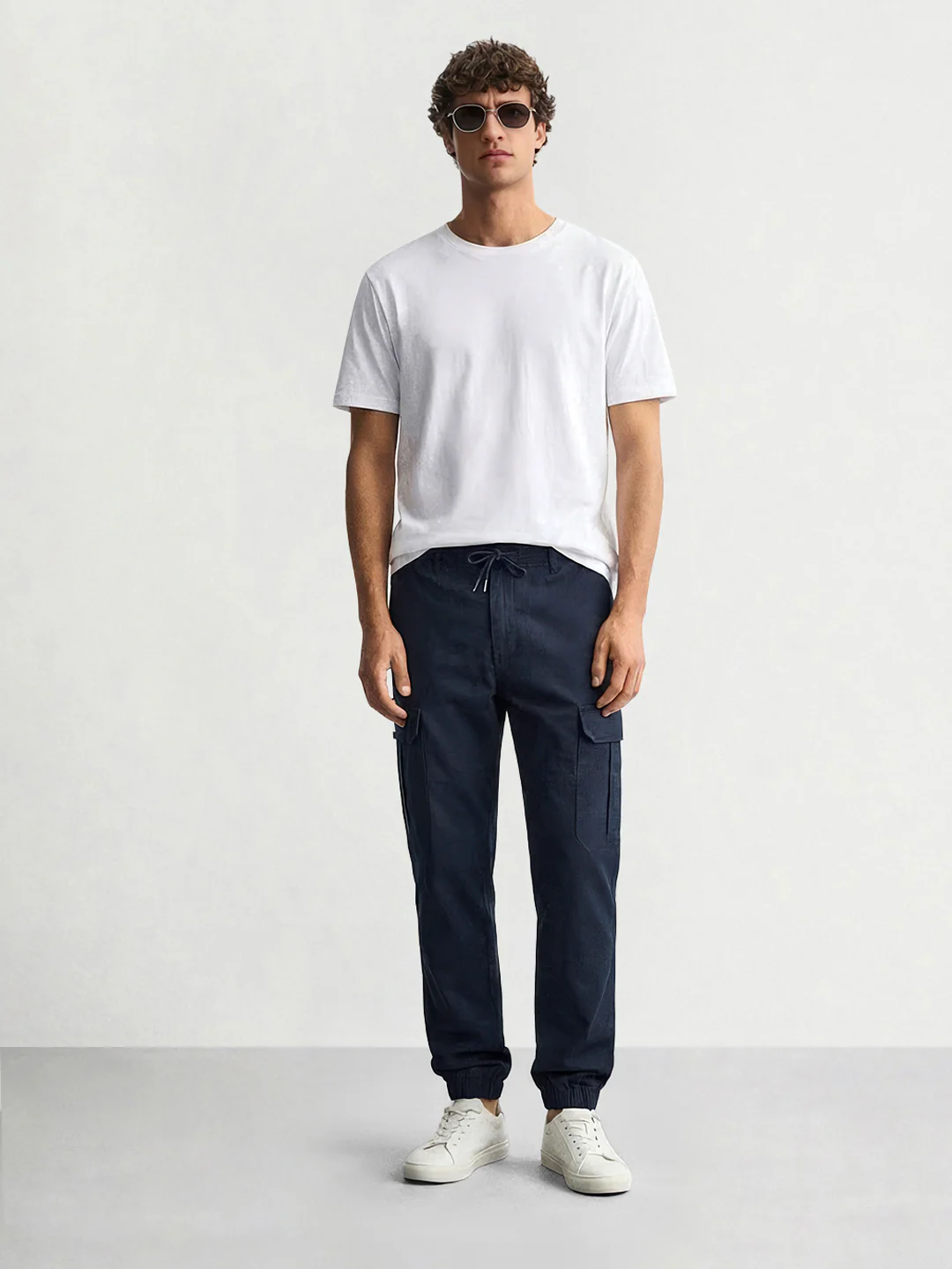 Men's Blue Regular Fit Solid Utility Cargo - Image 3
