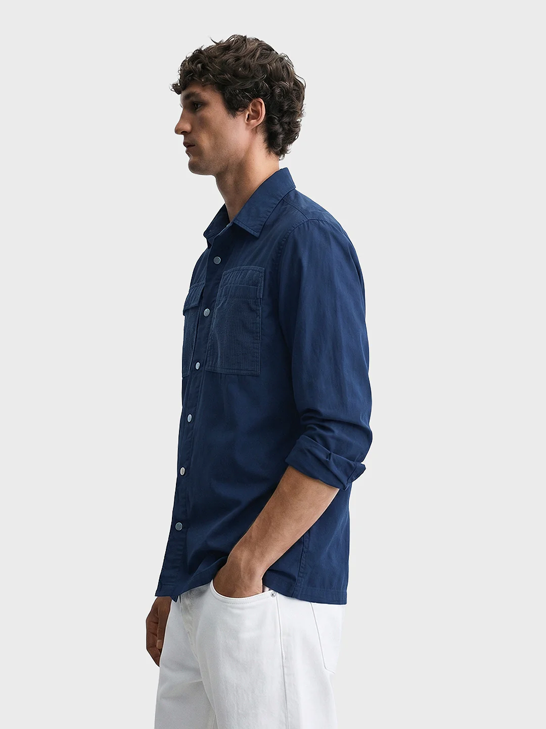 Men's Blue Regular Fit Solid Utility Shirt - Image 3