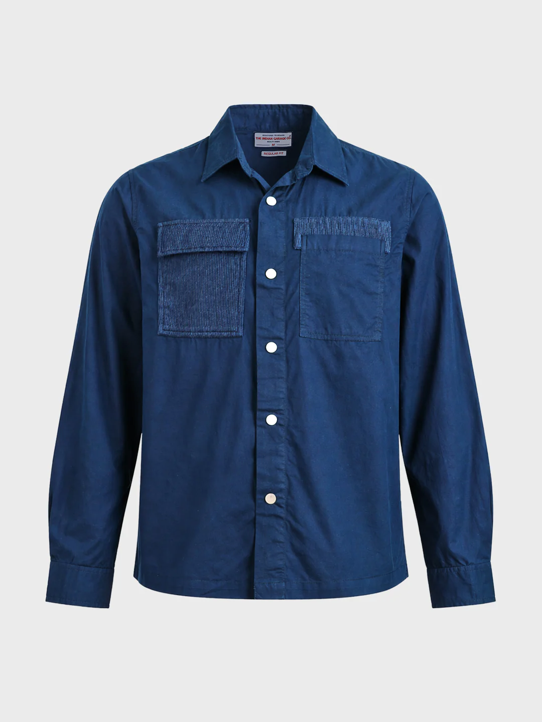 Men's Blue Regular Fit Solid Utility Shirt - Image 5