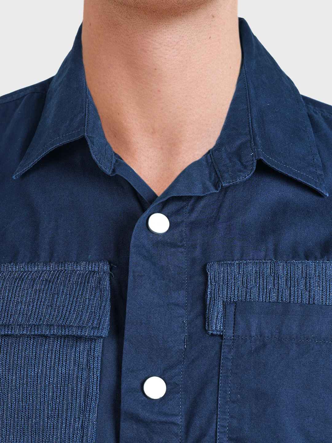 Men's Blue Regular Fit Solid Utility Shirt - Image 7