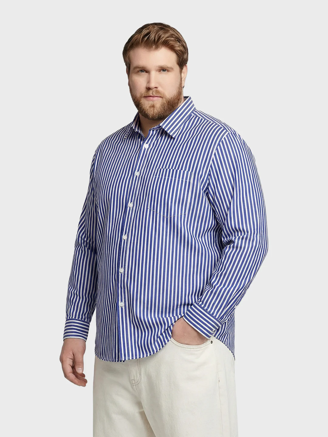 Men's Blue Regular Fit Striped Casual Shirt - Image 2