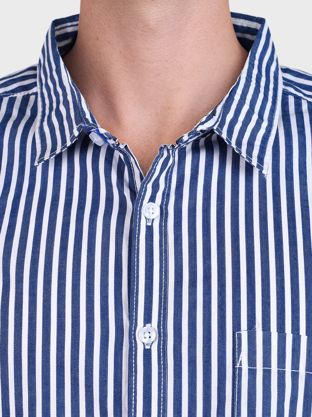 Men's Blue Regular Fit Striped Casual Shirt - Image 6