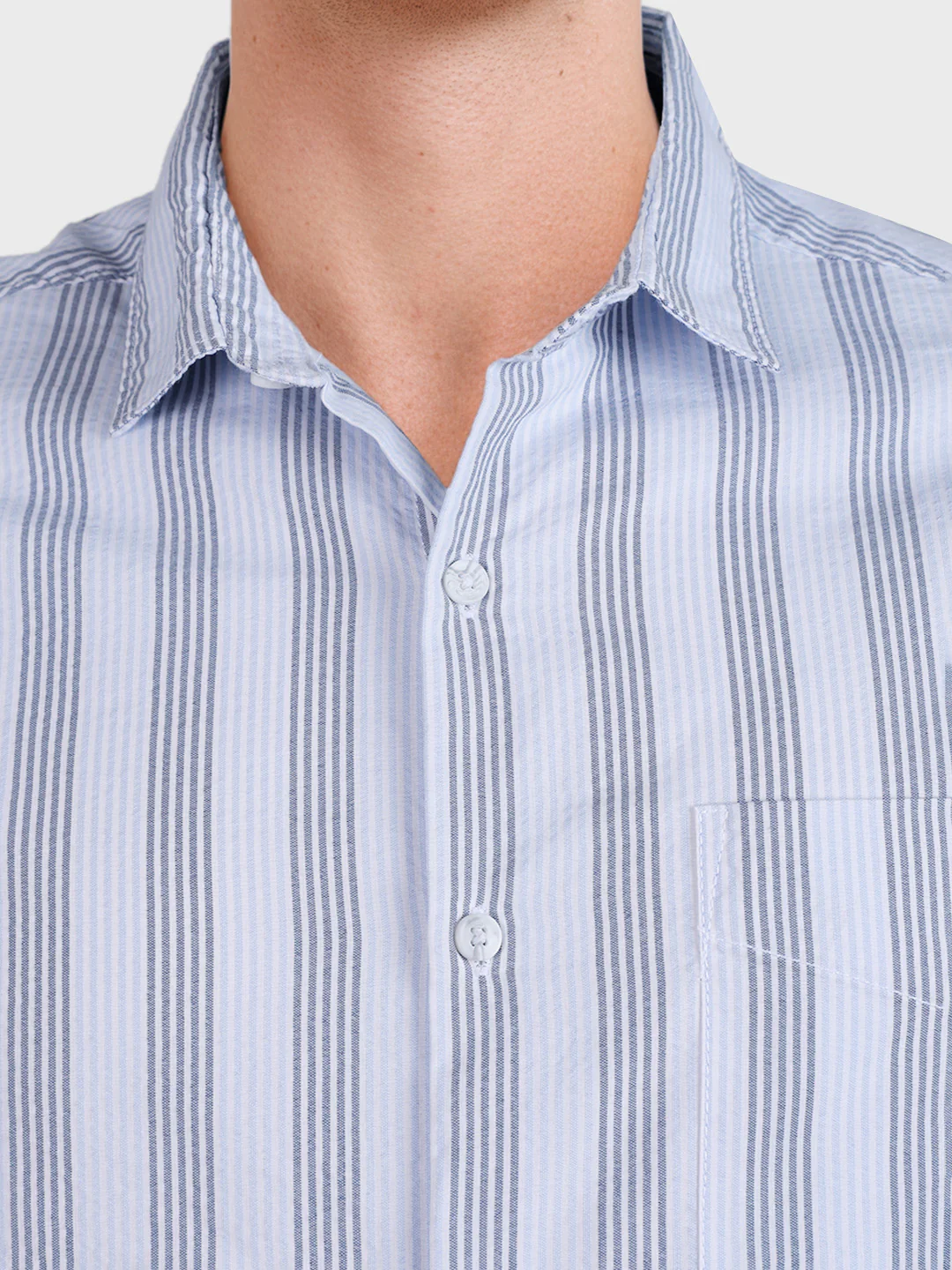 Men's Blue Regular Fit Striped Casual Shirt - Image 3