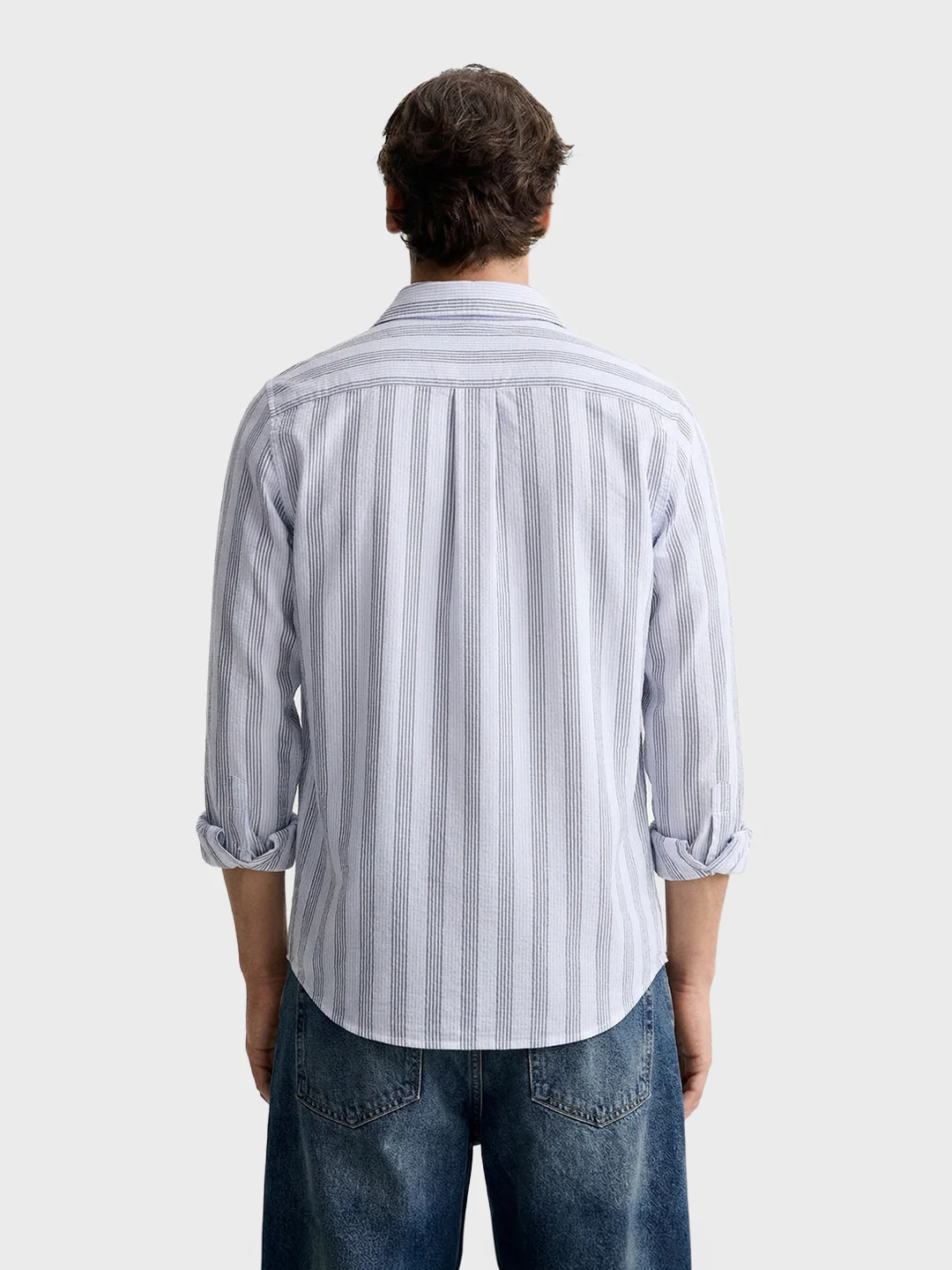 Men's Blue Regular Fit Striped Casual Shirt - Image 5