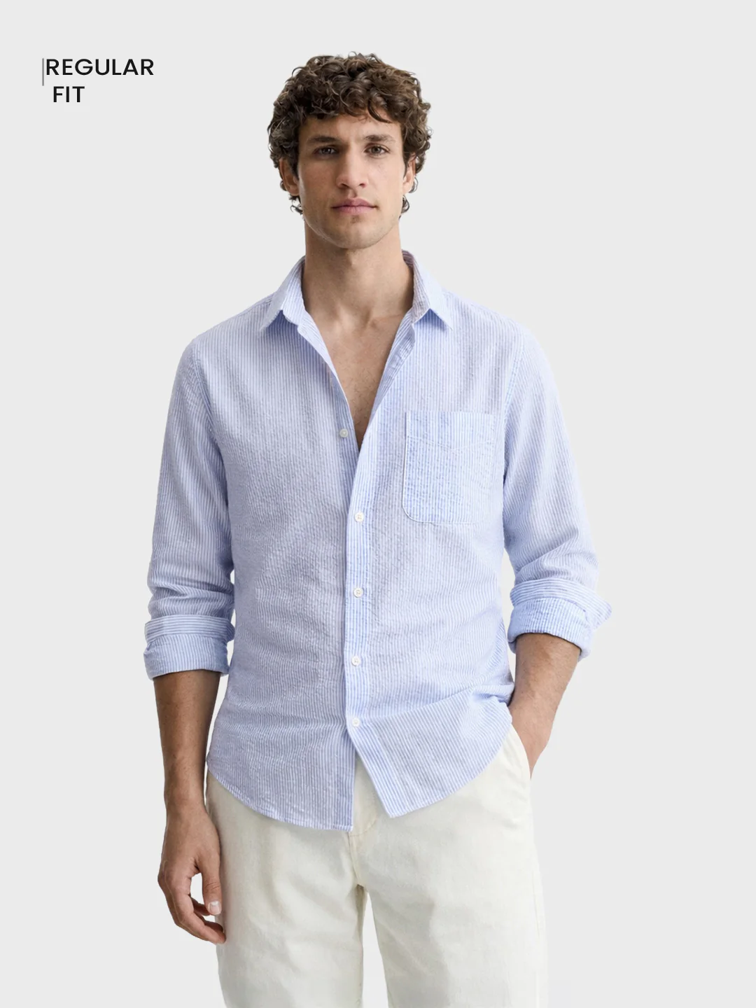 Men's Blue Regular Fit Striped Casual Shirt - Image 2