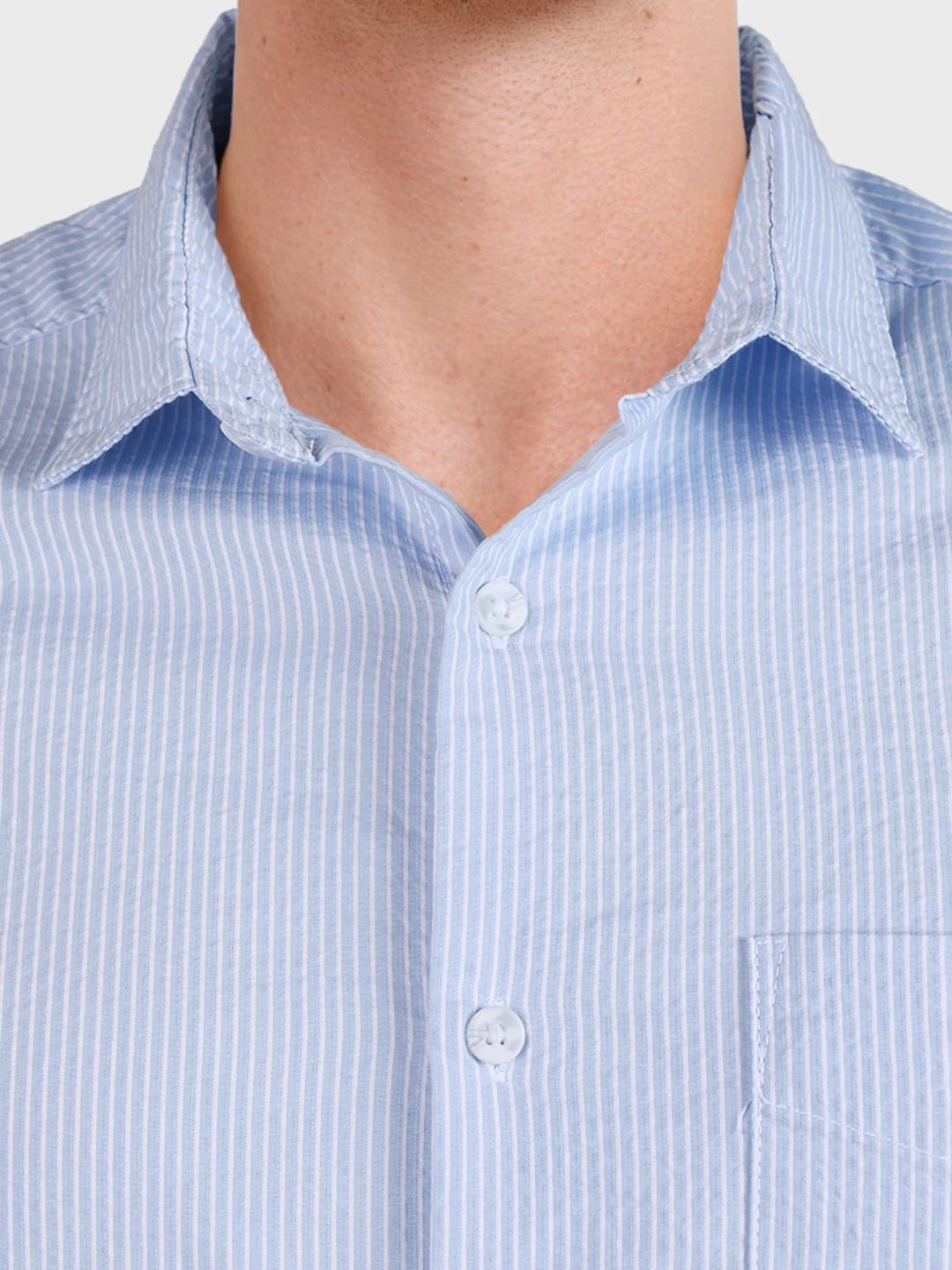 Men's Blue Regular Fit Striped Casual Shirt - Image 3