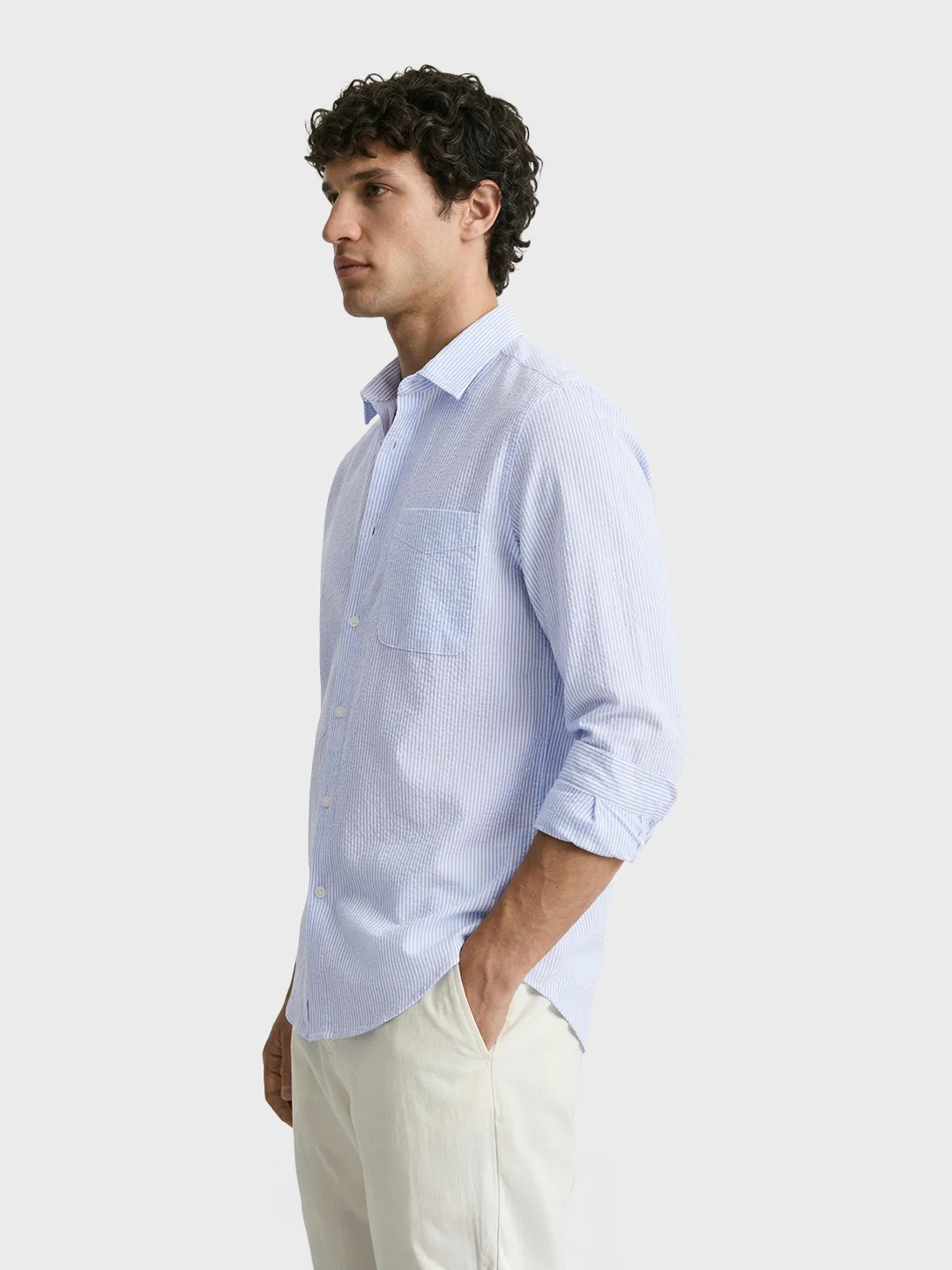 Men's Blue Regular Fit Striped Casual Shirt - Image 4