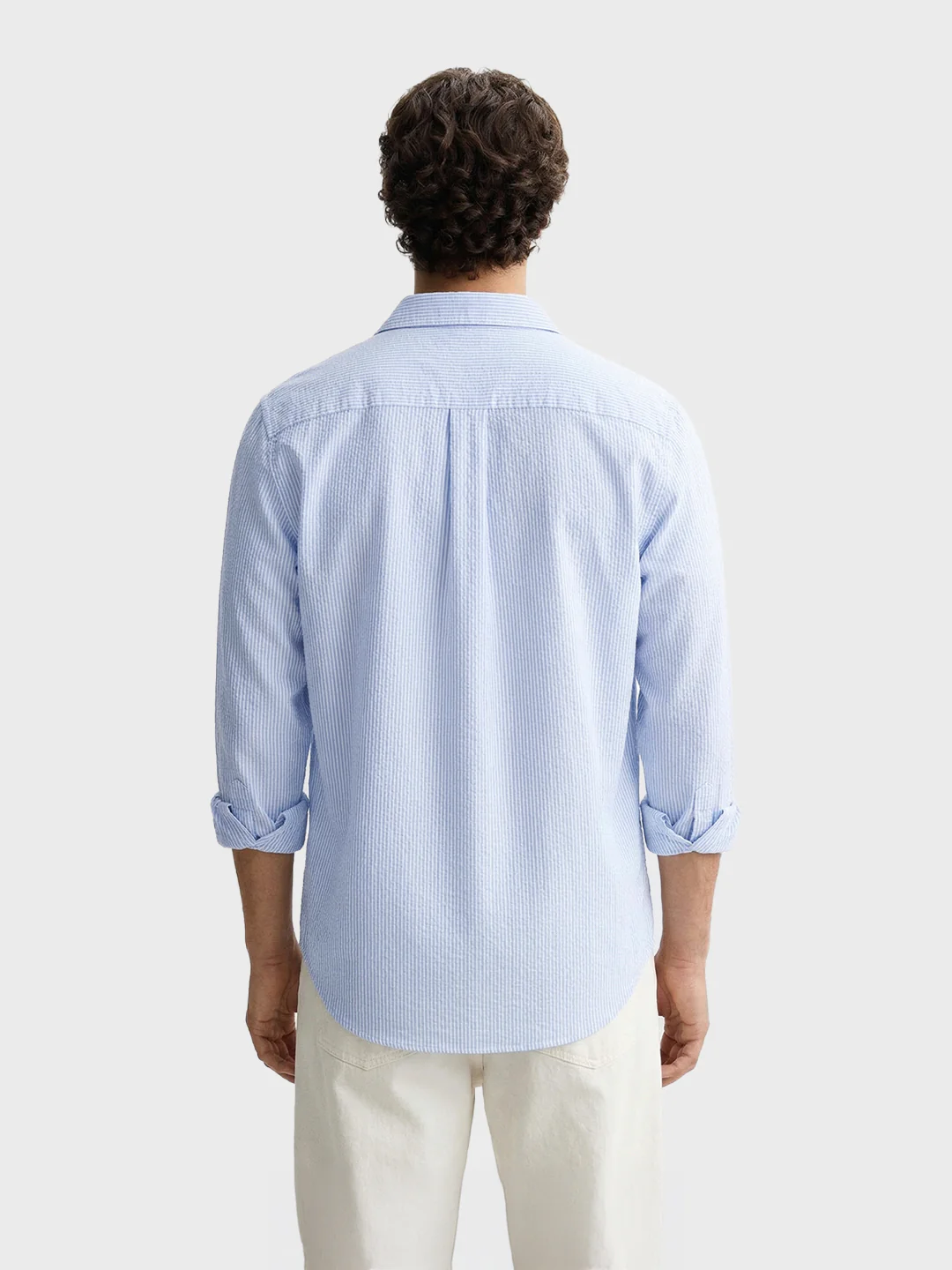 Men's Blue Regular Fit Striped Casual Shirt - Image 5