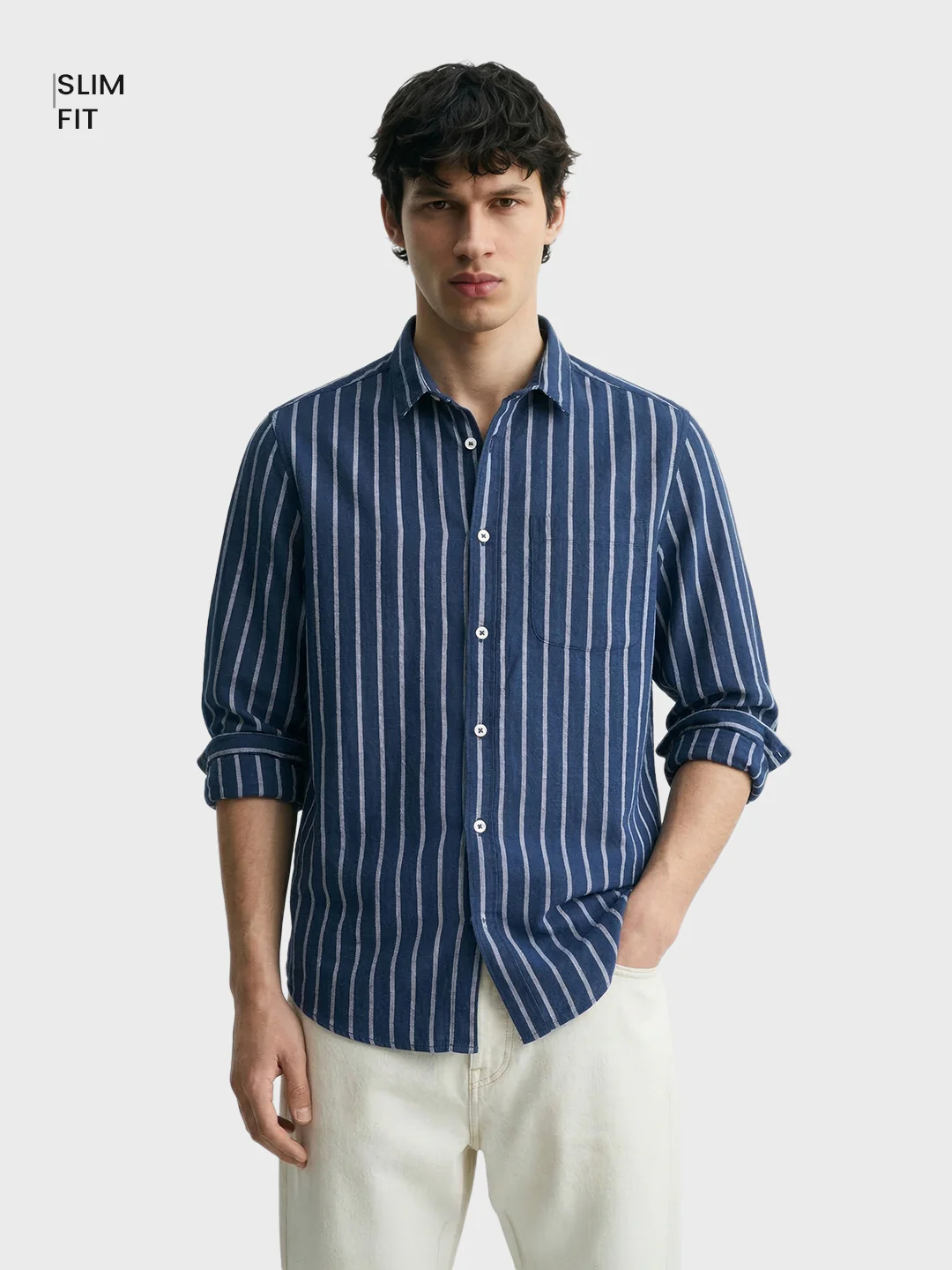 Men's Blue Regular Fit Striped Casual Shirts - Image 2