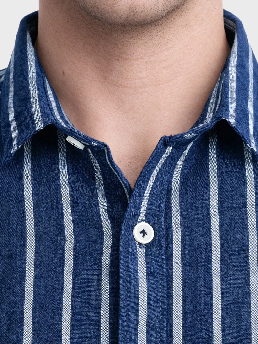 Men's Blue Regular Fit Striped Casual Shirts - Image 3