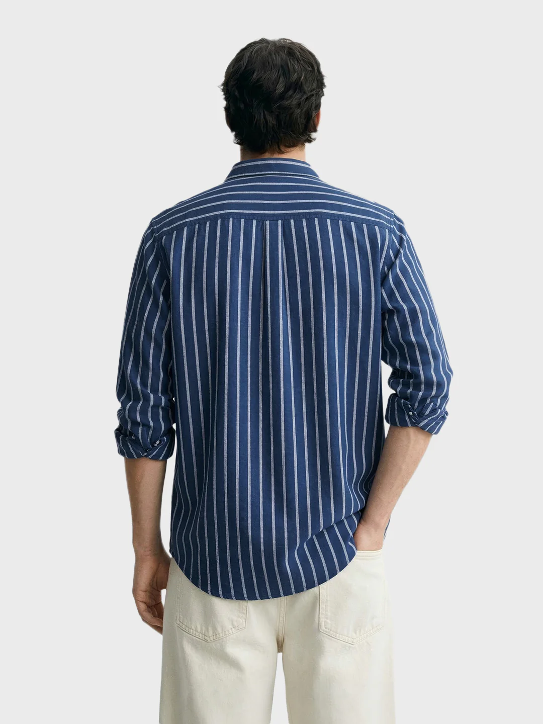 Men's Blue Regular Fit Striped Casual Shirts - Image 5