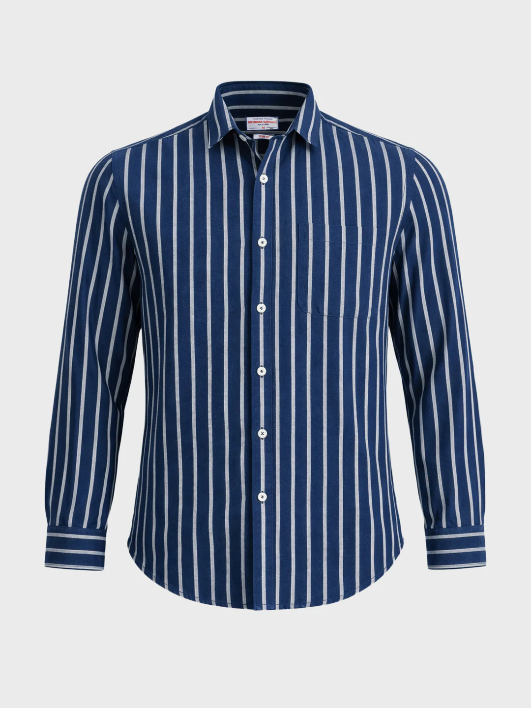 Men's Blue Regular Fit Striped Casual Shirts - Image 6