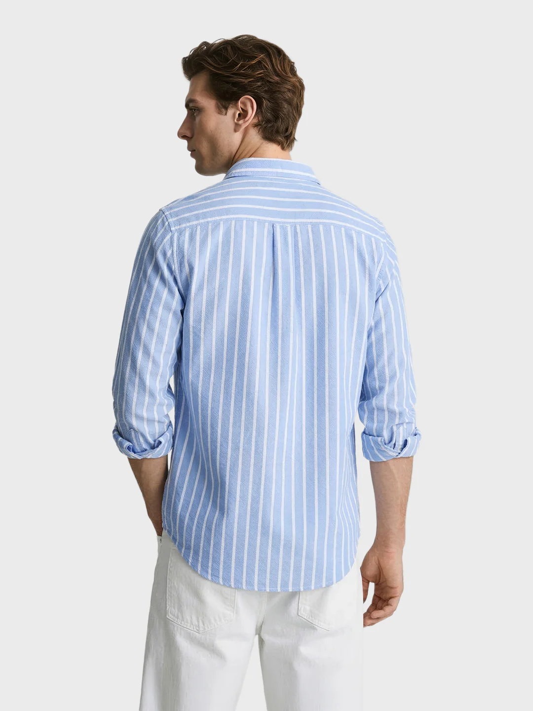 Men's Blue Regular Fit Striped Casual Shirts - Image 4