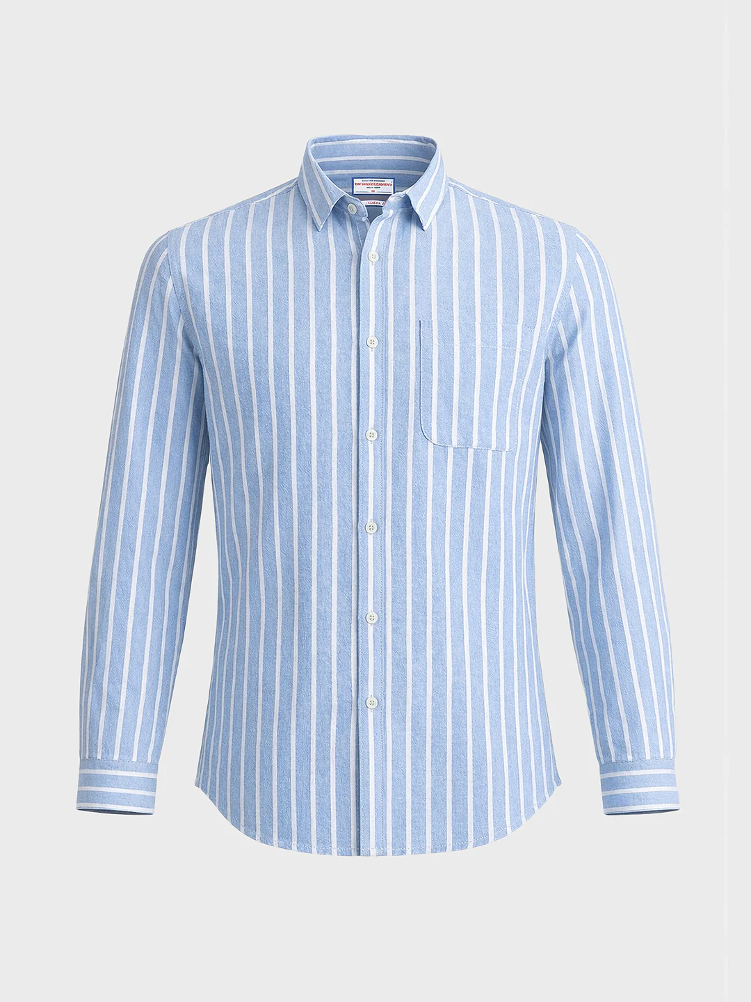 Men's Blue Regular Fit Striped Casual Shirts - Image 5