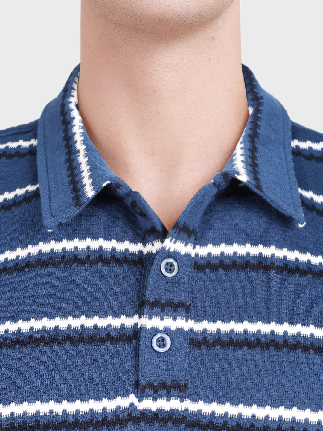 Men's Blue Regular Fit Striped Casual T-Shirt - Image 3